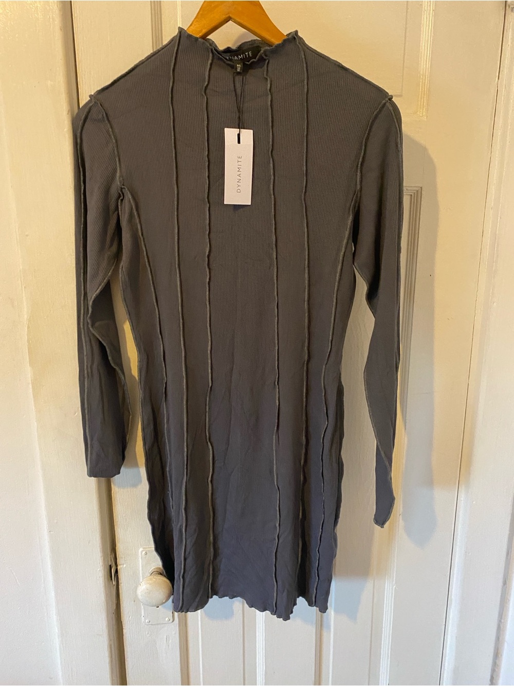 Dynamite Charcoal Ribbed Long Sleeve Midi Dress, NWT